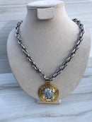 Full Grey Silver colo Necklaces with bi-color medusa (gold&silver)