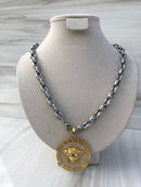 Full grey color With CIRCLE Bling bling medusa Necklaces