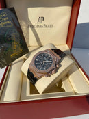 Best Replica Audemars Piguet rose gold case and black Royal Oak black leather