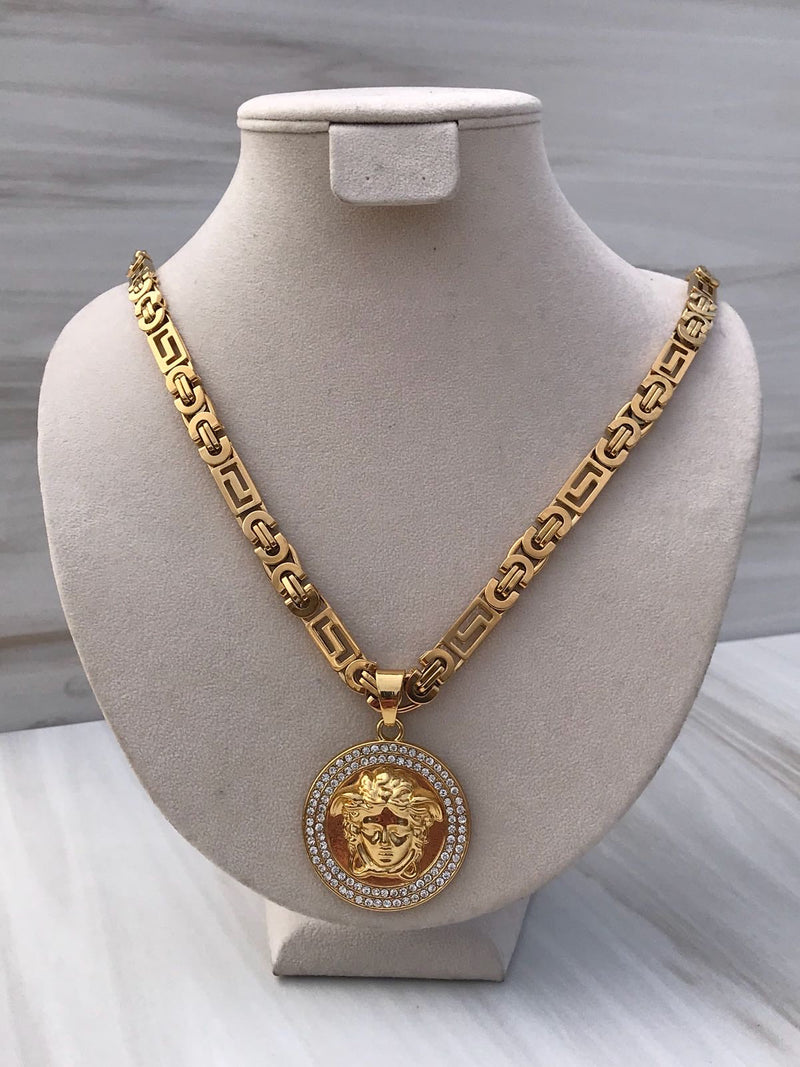 Full Gold color With emerald Medusa Necklaces