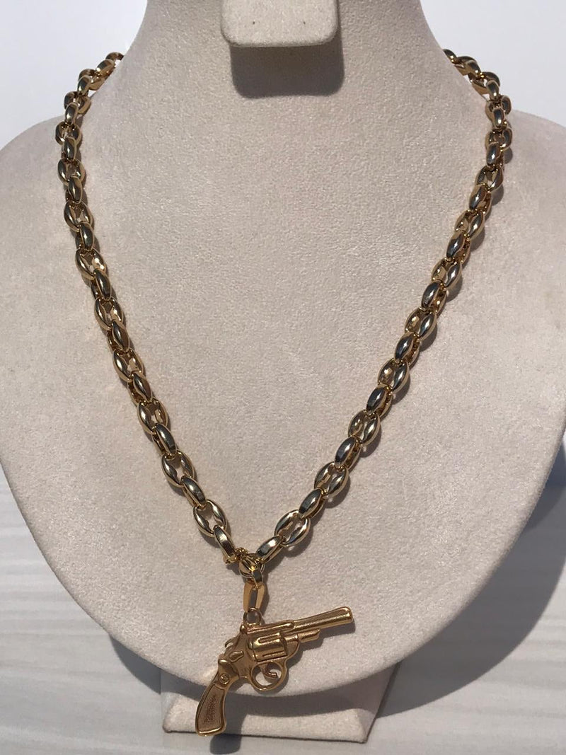 Full bold Gold color revolver pistol - gun Necklaces