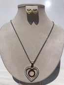 Grey color Necklace with heart bling bling sign with zircon ears