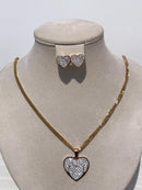 Gold color Necklace with full heart bling bling sign with zircon ears
