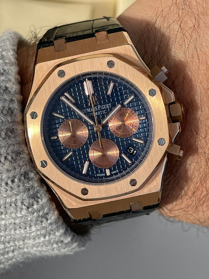 Best Replica Audemars Piguet blue Royal Oak black leather