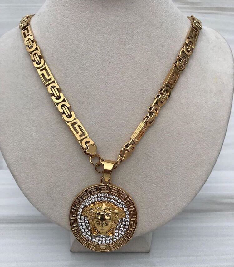 Full Gold color With emerald Medusa Necklaces