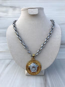 Full Grey Silver colo Necklaces with bi-color medusa (gold&silver)