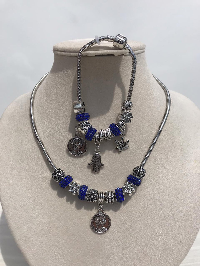 Full set of pandora, blue mixed queen Elisabeta Necklace
