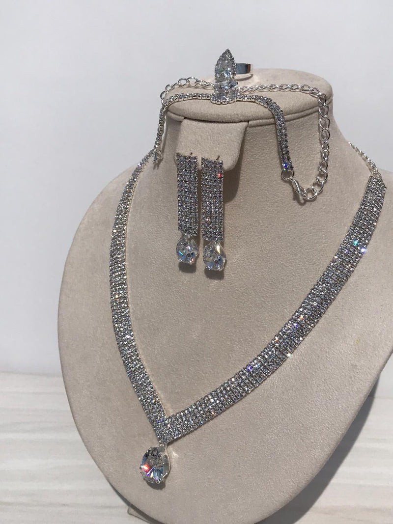 Full set of Zircon mixed queen diamonds Necklace bling bling rocks with zircon ears