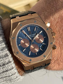 Best Replica Audemars Piguet blue Royal Oak black leather