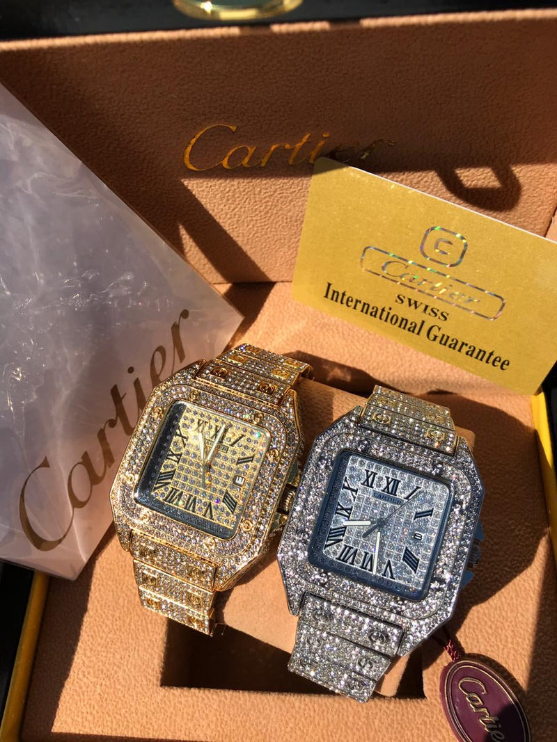 Cartier Santos Bling Bling Silver Iced Out