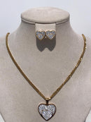 Gold color Necklace with full heart bling bling sign with zircon ears