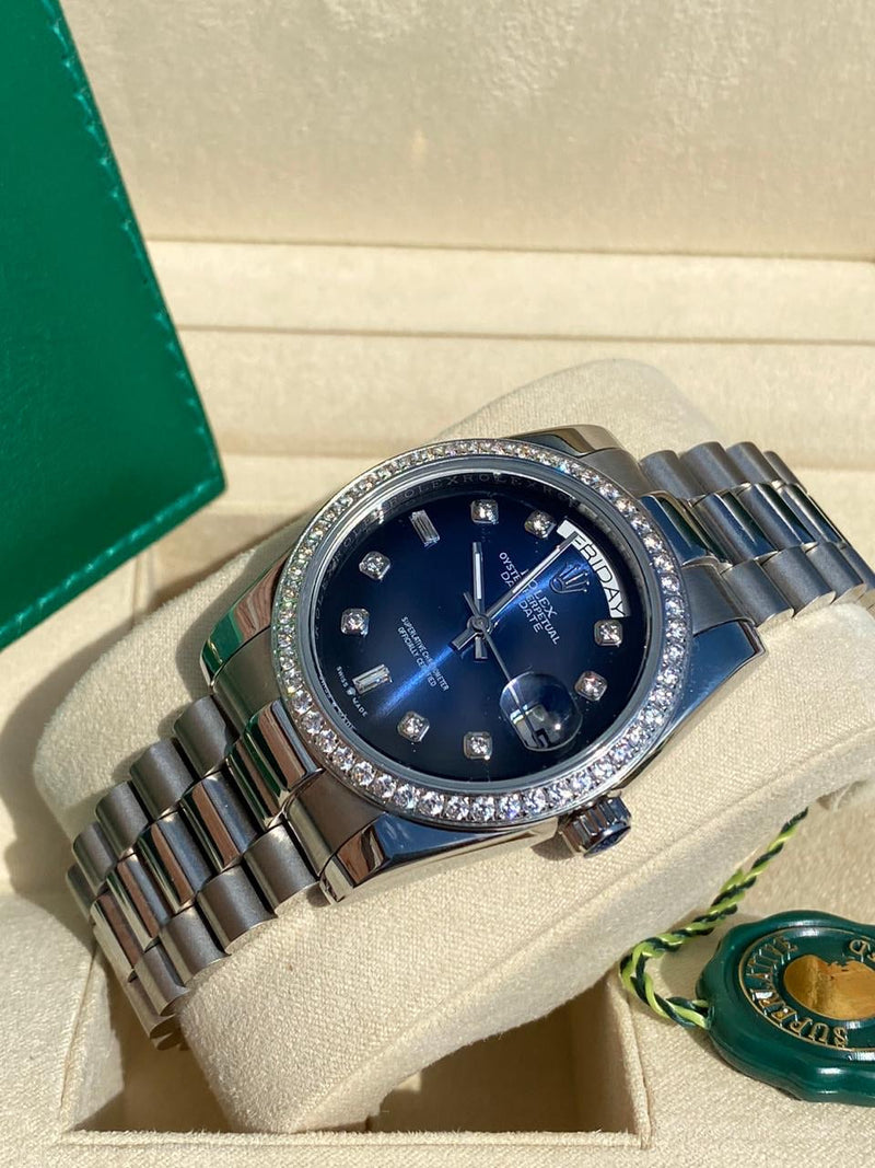 Rolex Day date blue dial with diamonds 36 mm Iced Out