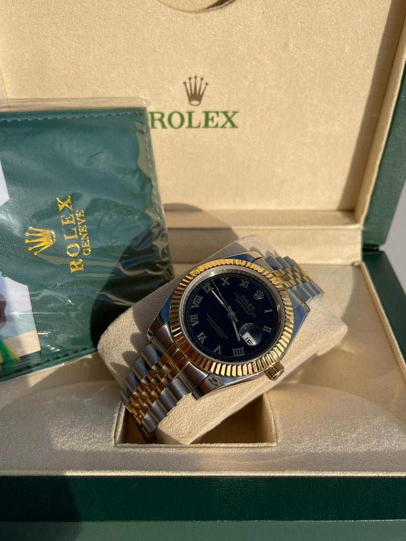 Rolex Datejust bicolor black dial romano