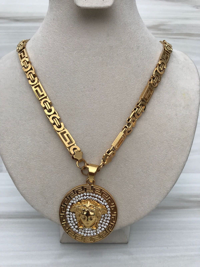 Full Gold color With emerald Medusa Necklaces