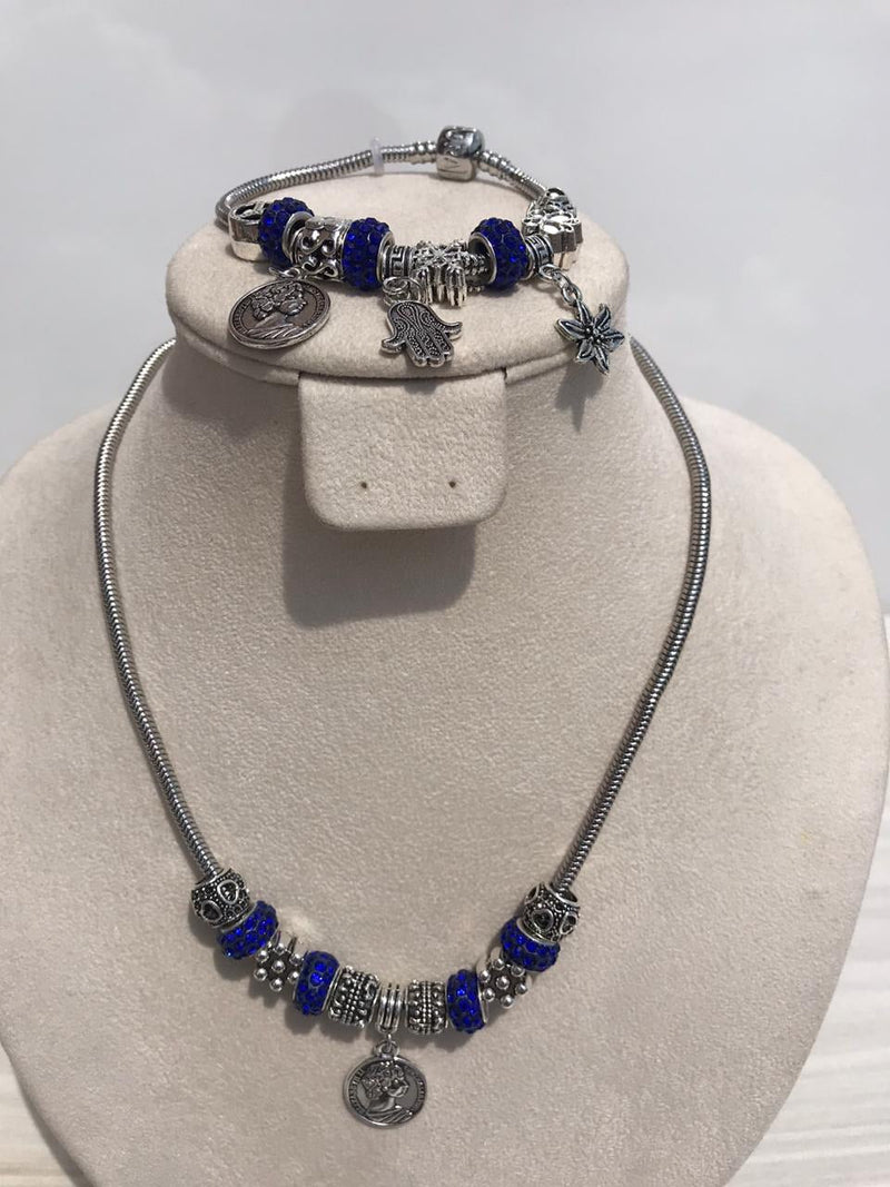 Full set of pandora, blue mixed queen Elisabeta Necklace